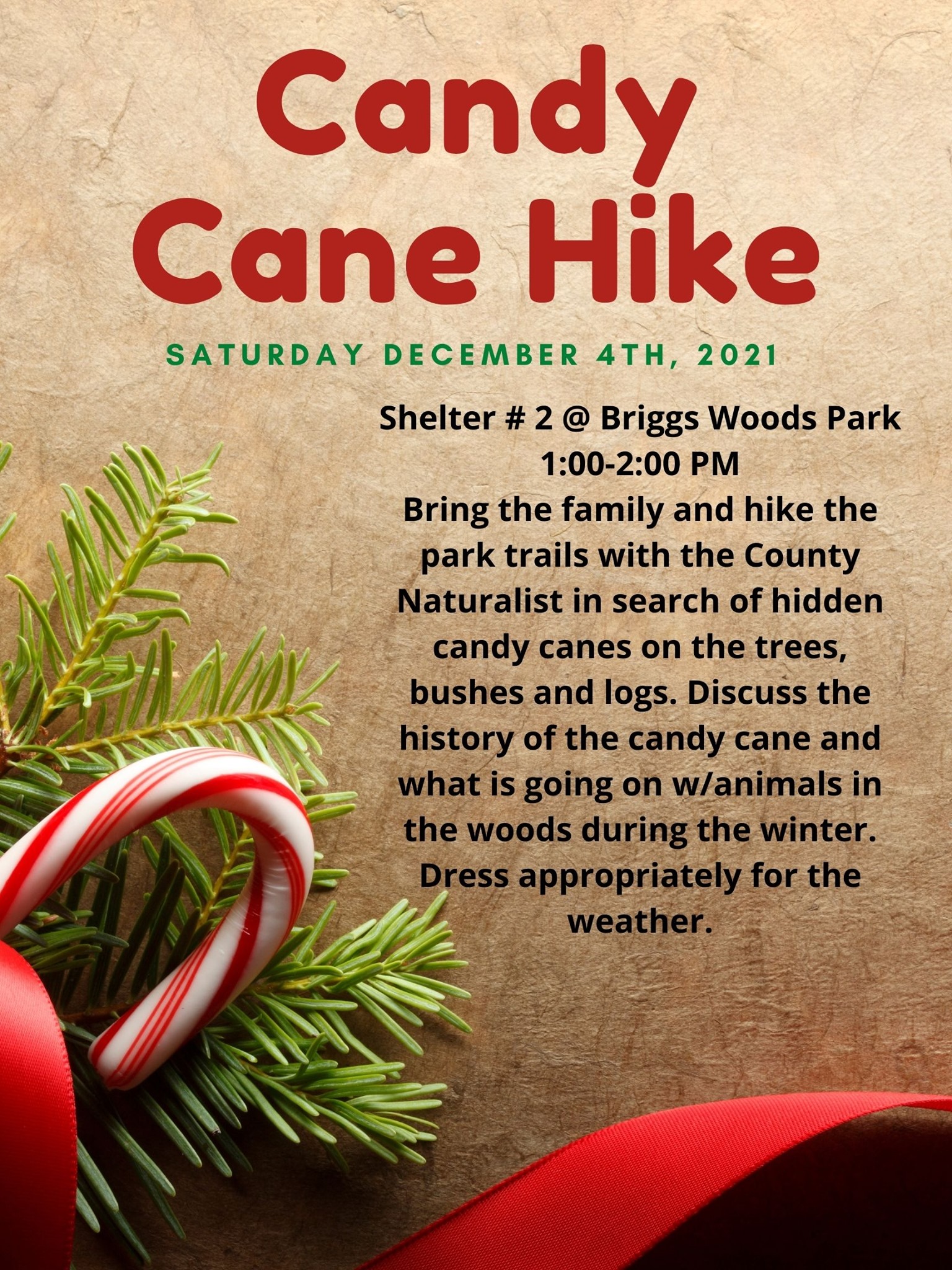 Poster for Hamilton County Conservation Candy Cane Hike event
