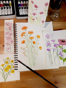 Picture of various flowers painted using watercolors.