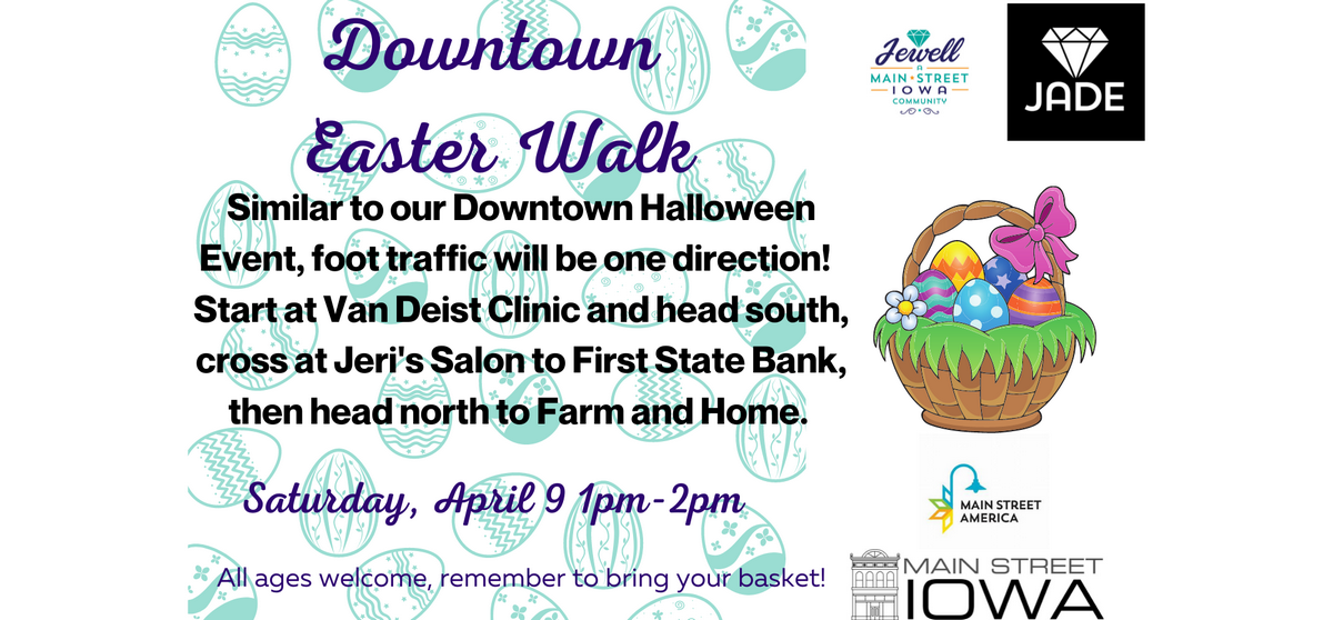 Poster for Downtown Easter Egg Walk in Jewell, Iowa