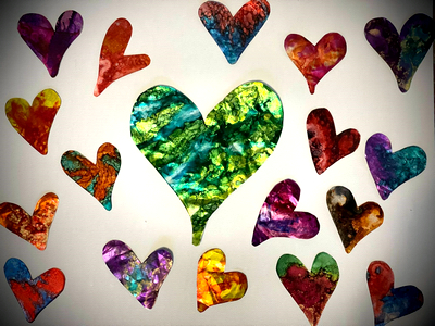 Heart-shaped metal ornaments using alcohol inks to color