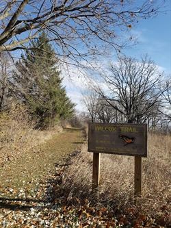 Picture of the trail head for the Wilcox Trail at Little Wall Lake, Hamilton County, Iowa