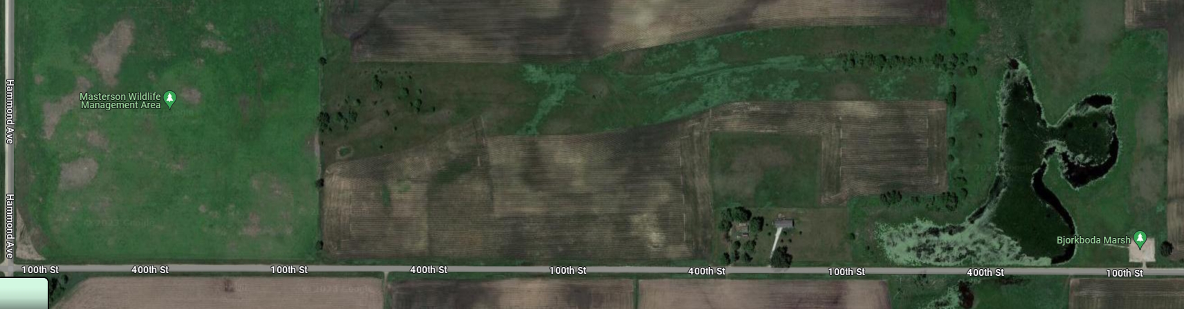 Aerial map of the Masterson's and the Bjorkboda Wildlife Areas in Hamilton County Iowa